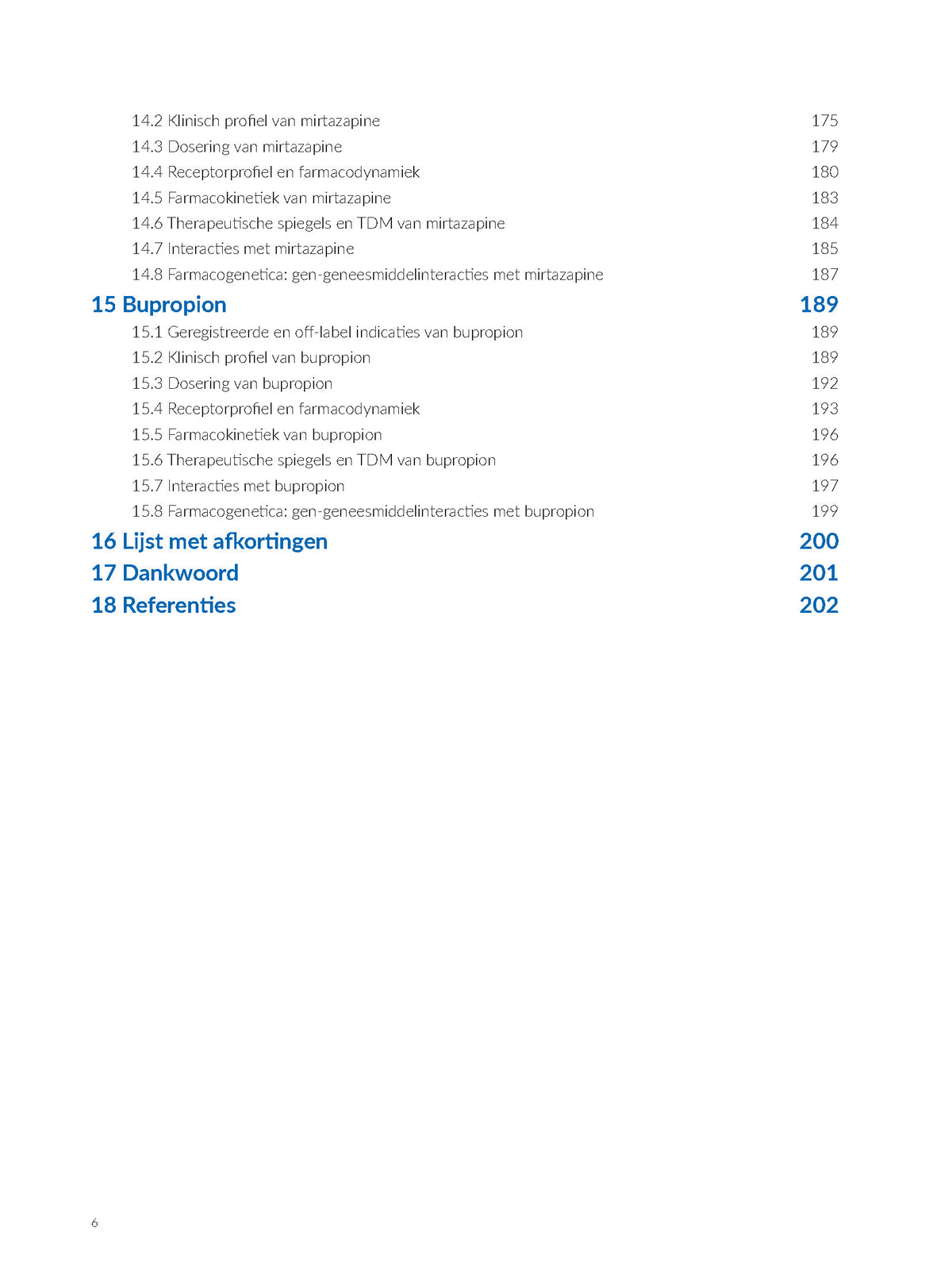 inhoudsopgave: Bupropion, lijst met afkortingen, Dankwoord, referenties